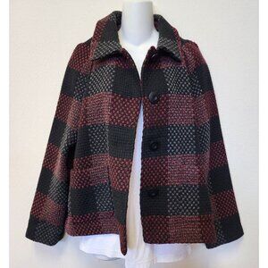 Koret M Blazer Jacket Woven Plaid Pockets Button Up Collar Fall Wool Blend